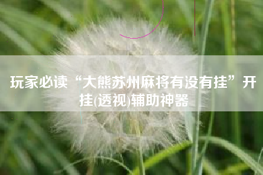 玩家必读“大熊苏州麻将有没有挂”开挂(透视)辅助神器