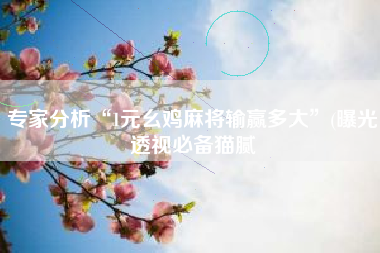 专家分析“1元幺鸡麻将输赢多大”(曝光透视必备猫腻 专家分析“1元幺鸡麻将输赢多大”(曝光透视必备猫腻