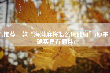 推荐一款“海满麻将怎么玩能赢”(原来确实是有插件)