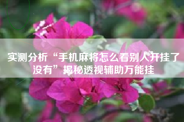 实测分析“手机麻将怎么看别人开挂了没有”揭秘透视辅助万能挂