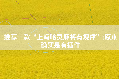 推荐一款“上海哈灵麻将有规律”(原来确实是有插件 推荐一款“上海哈灵麻将有规律”(原来确实是有插件