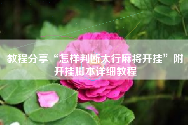 教程分享“怎样判断太行麻将开挂”附开挂脚本详细教程